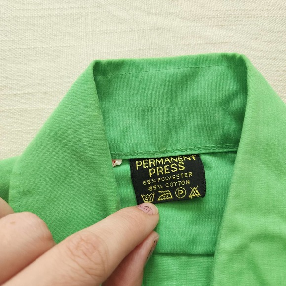 Vintage 70s Green Buttondown Shirt kids 10 - Picture 3 of 7
